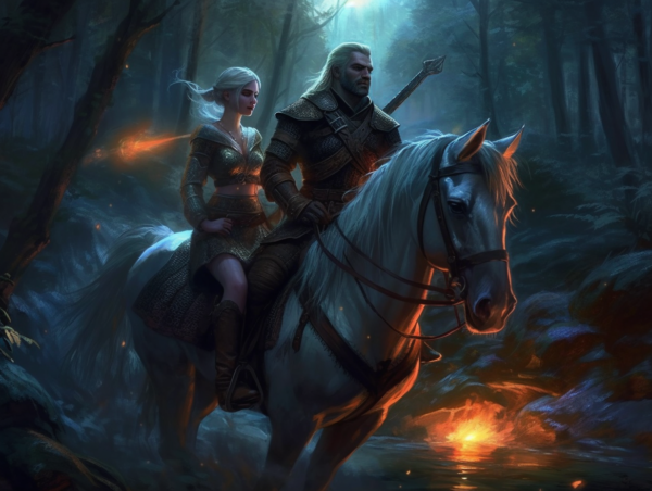 Geralt von Riva und Ciri als Ölgemälde